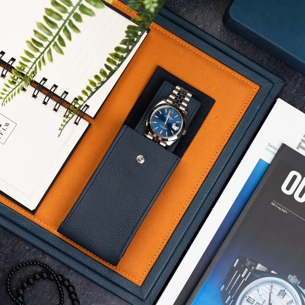 Navy Leather Watch Pouch - Image 3