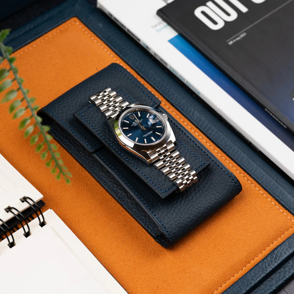 Navy Leather Watch Pouch - Image 7